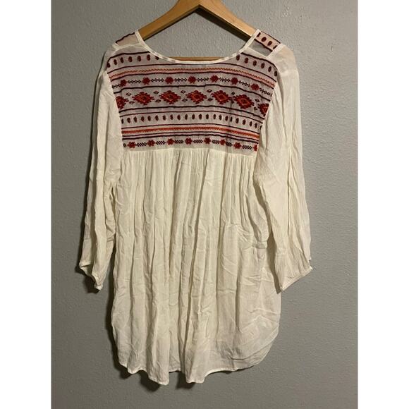 Fashion Fuse Womens Tunic 2X Cream Rayon Aztec Embroidered Relaxed Boho FLAW - Picture 5 of 8